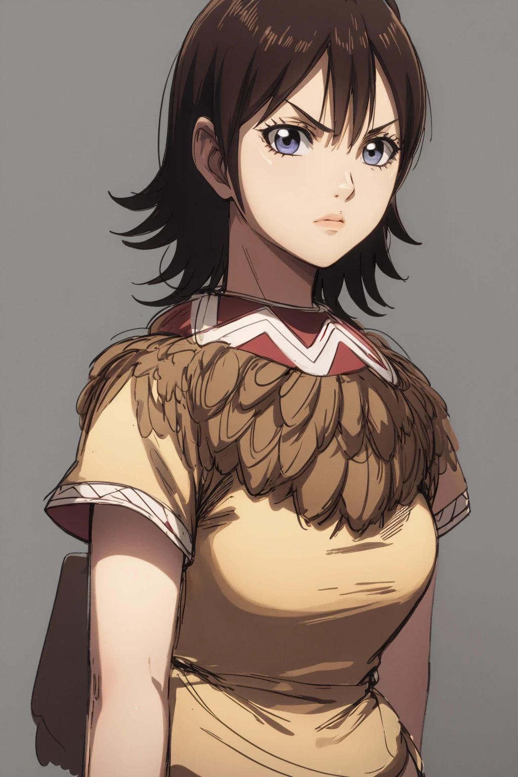 masterpiece, best quality, 1girl, karyoten, ahoge, brown hair, short hair, blue eyes, poncho, tunice
serious, upper body, sketch, standing, solo, simple background <lora:KaryoTen:1>