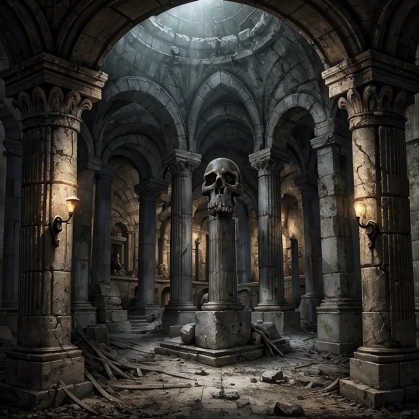 (masterpiece:1.2), (best quality,:1.2), 8k, HDR, ultra detailed, ((photorealistic)), professional light, cinematic lighting, fashion photography, ambient lighting, atmospheric effects, a sinister fantasy crypt, columns, magical lights, ReDe, (Style-Necromancy:0.5), <lora:RealmsOfTheDead-10:0.8>, darkpriest, <lora:Clothing - Dark Priest:0.5>, epiCPhoto
