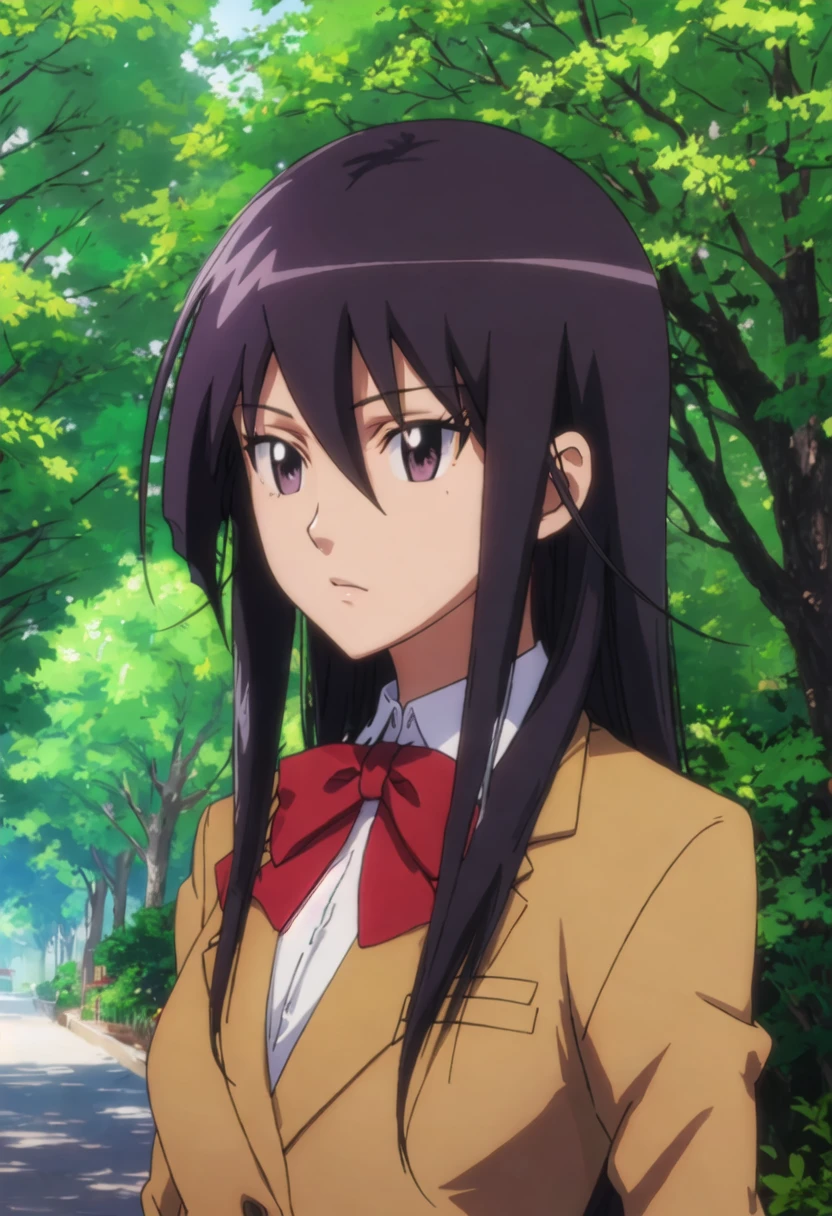 best quality, masterpiece, highres, solo, {amakusa_shino_seitokaiyakuindomo:0.90}, 1girl, blazer, school_uniform, upper_body, purple_eyes