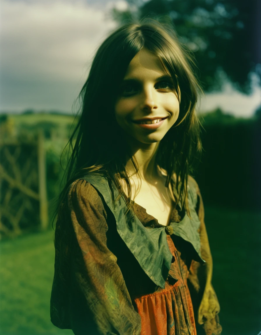 an underexposed film still by dave mckean of a bohemian woman looking like eleaxl6 with a disrespectful smile