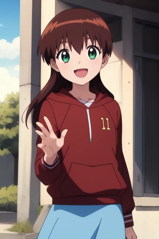 <lora:Miyanoshita_Satsuki:0.8>MiyanoshitaSatsuki, 1girl, solo, green eyes, brown hair, long hair,  smile, hood, hoodie, open mouth, skirt,  long hair, evening, outdoor,
masterpiece, high quality, very_high_resolution, large_filesize, full color, 2000s \(style\), anime, anime_screencap, animated gif, mp4 ,video, animated,