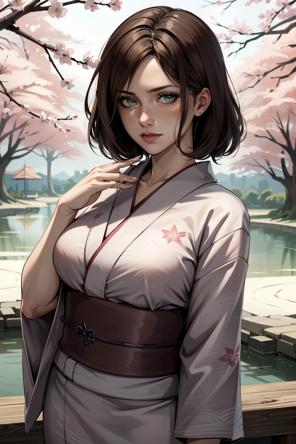 ((ultra detailed, masterpiece, absurdres))
<lora:SH4Eileen:0.8>
SH4Eileen, brown hair, green eyes, yukata, japan, cherry blossoms, hair ornament
