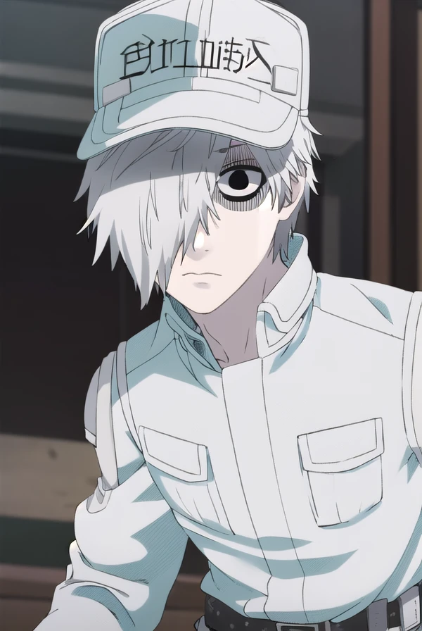 whitebloodcellu-1146, <lora:white blood cell s1-lora-nochekaiser:1>,
white blood cell, long sleeves, white hair, male focus, (hair over one eye:1.5), colored skin, white skin, (black eyes:1.5),
BREAK gloves, long sleeves, hat, jacket, belt, pants, uniform, baseball cap, white pants, white uniform,
BREAK outdoors,
BREAK looking at viewer, (cowboy shot:1.5),
BREAK <lyco:GoodHands-beta2:1>, (masterpiece:1.2), best quality, high resolution, unity 8k wallpaper, (illustration:0.8), (beautiful detailed eyes:1.6), extremely detailed face, perfect lighting, extremely detailed CG, (perfect hands, perfect anatomy),