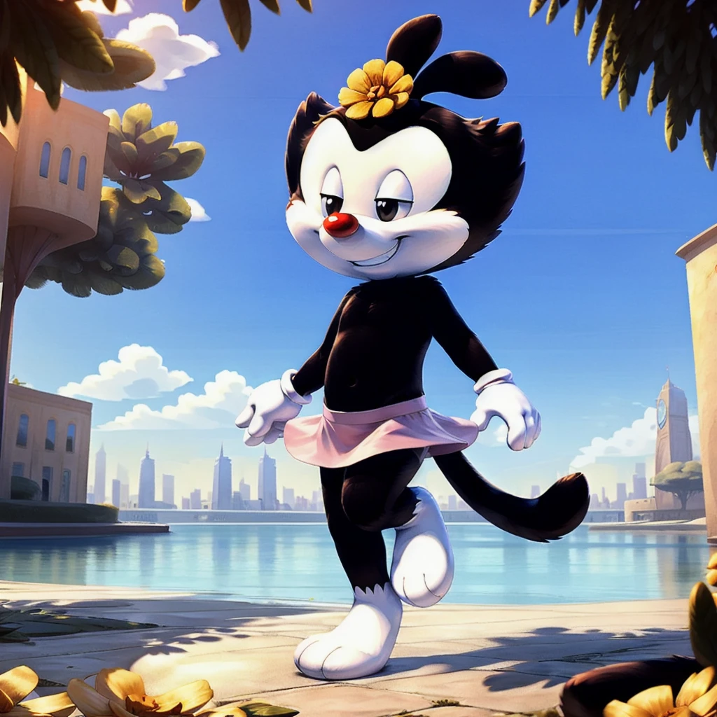 Dot Warner, Animaniacs, futanari, huge cock, Broad Hips:1.1, Waist slender:1.1, public, beach, bathing, huge volume in the skirt:2.1