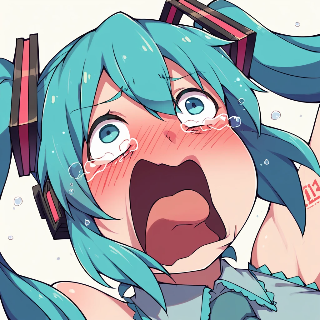 <lora:xl_XL_crying_aqua(pony)-000016:1>,open mouth,solo,tears,crying,blush,crying with eyes open,hatsune miku,, score_9, score_8_up,