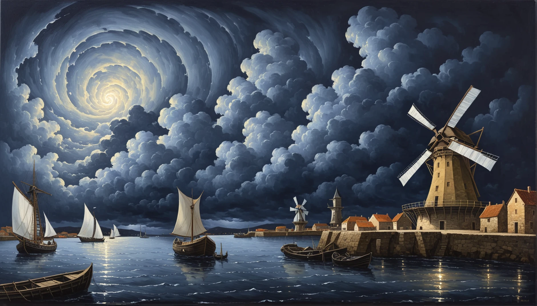 <lora:golden_ratio:1> golden_ratio_xl, view of a windmill overlooking a port, cloudy sky, cloud, scenery, sky, boat, outdoors, water, no humans, building, windmill, storm clouds, cliffs, night, galaxy, spiral
oil painting \(medium\), oil painting, impasto, chiaroscuro, scumbling, alla prima, underpainting,