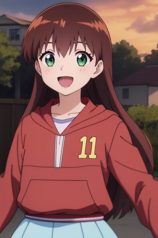 <lora:Miyanoshita_Satsuki:0.8>MiyanoshitaSatsuki, 1girl, solo, green eyes, brown hair, long hair, smile, hood, hoodie, open mouth, skirt, long hair, evening, outdoor,
masterpiece, high quality, very_high_resolution, large_filesize, full color, 2000s \(style\), anime, anime_screencap, animated gif, mp4 ,video, animated,