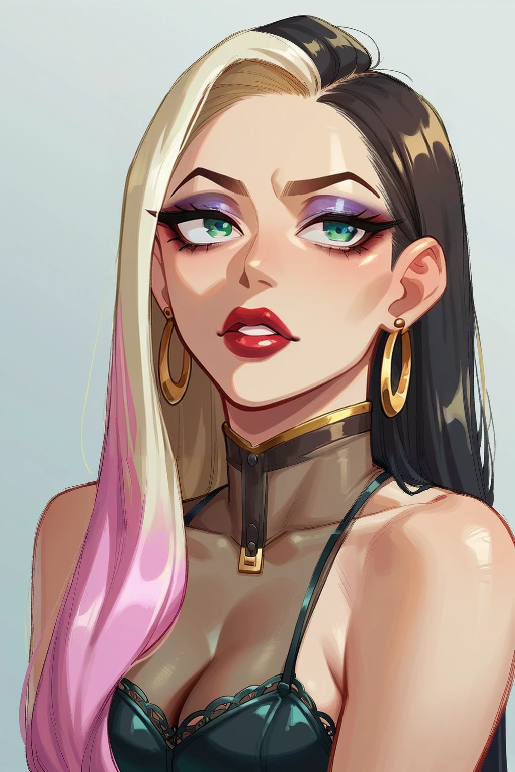 absurdres,high quality,score_9, score_8_up, score_7_up, score_6_up, score_5_up, score_4_up, BREAK source_anime,bottomless,1girl,rating_explicit
edgAUG, long hair, jewelry, multicolored hair, earrings, makeup, lipstick, big eyes,
<lora:edgAUGPony:0.75>
