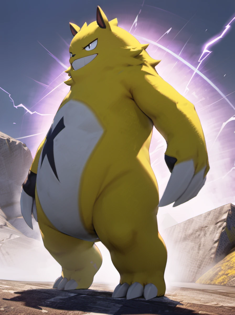 correct body proportions,male,detailed, high resolution,fat,, masterpiece,overweight,bare,ow angle view,naked,Zeraora, latex,drone,hypnotic visor,rubber suit,Gargomon