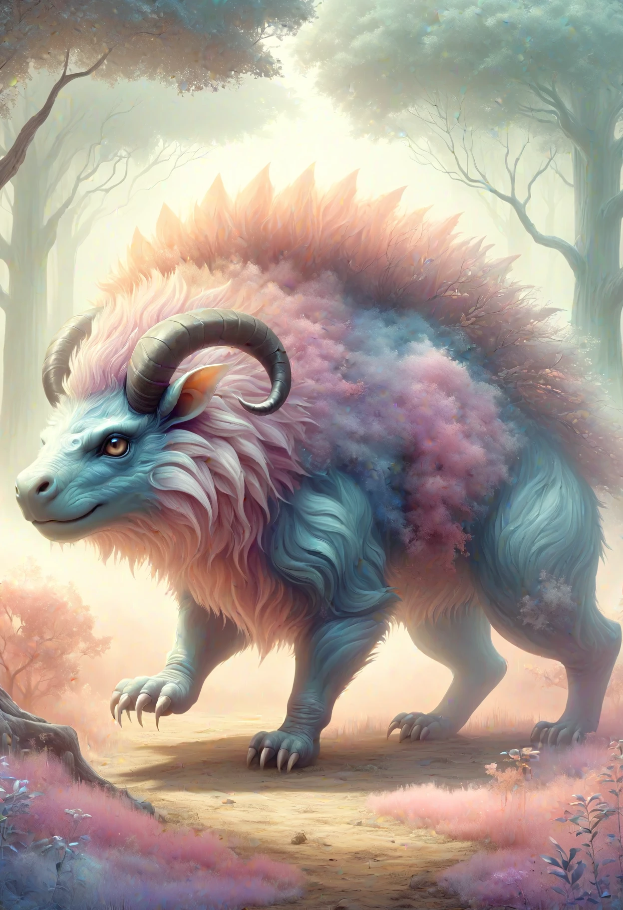 DonMP4ste11F41ryT4l3XL manga a creeping ground force arboreal Tarasque, tail barb, ram-like horns <lora:DonMP4ste11F41ryT4l3XL-000008:0.8>