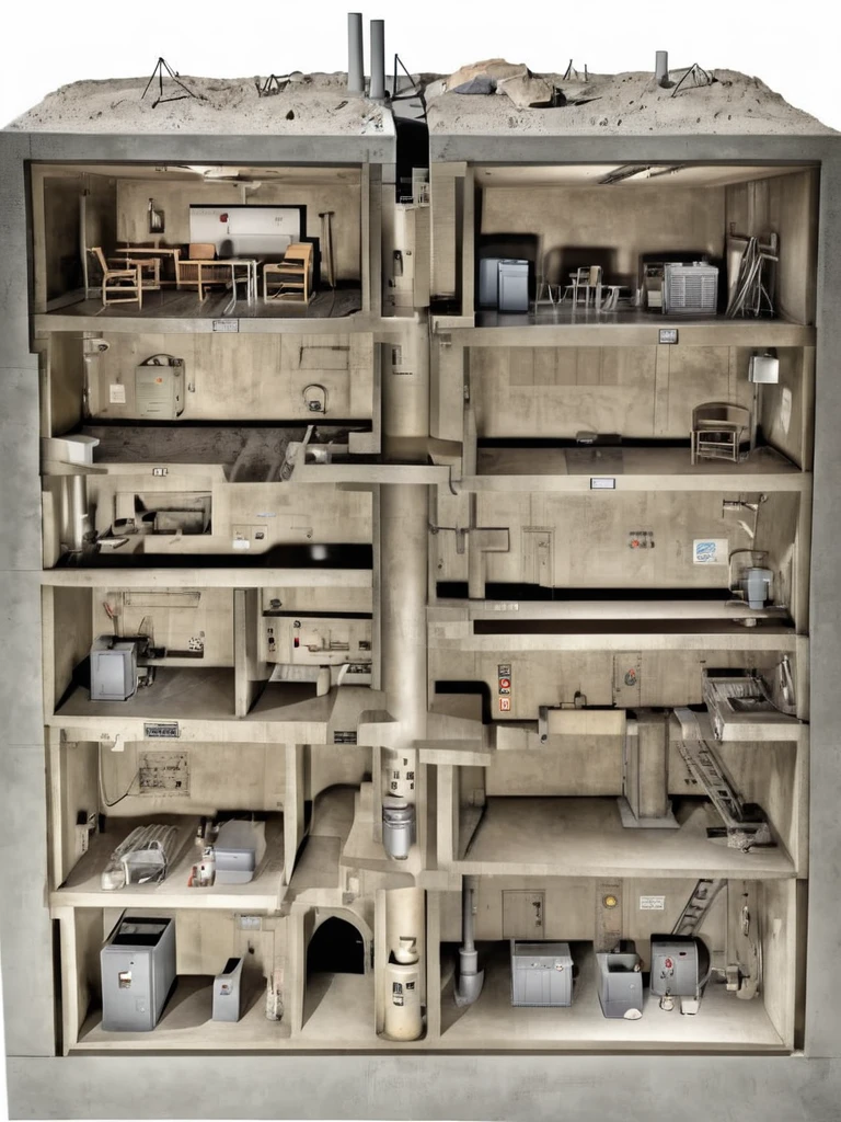 csu, bunker under a house, nuclear fallout shelter, cross-section, from the side, underground, best quality, masterpiece,