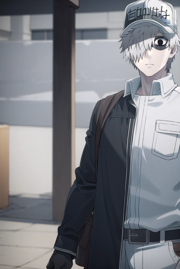 whitebloodcellu-1146, <lora:white blood cell s1-lora-nochekaiser:1>,
white blood cell, long sleeves, white hair, male focus, (hair over one eye:1.5), colored skin, white skin, (black eyes:1.5),
BREAK gloves, long sleeves, hat, jacket, belt, pants, uniform, baseball cap, white pants, white uniform,
BREAK outdoors,
BREAK looking at viewer, (cowboy shot:1.5),
BREAK <lyco:GoodHands-beta2:1>, (masterpiece:1.2), best quality, high resolution, unity 8k wallpaper, (illustration:0.8), (beautiful detailed eyes:1.6), extremely detailed face, perfect lighting, extremely detailed CG, (perfect hands, perfect anatomy),