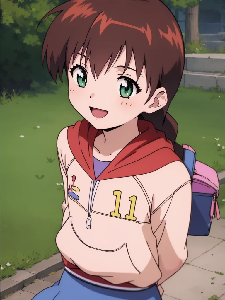 <lora:Miyanoshita_Satsuki:0.9>MiyanoshitaSatsuki, 1girl, solo, green eyes, brown hair, braid, smile, hood, hoodie, open mouth, skirt, long hair, evening, outdoor,
masterpiece, high quality, very_high_resolution, large_filesize, full color, 2000s \(style\), anime, anime_screencap, animated gif, mp4 ,video, animated,
