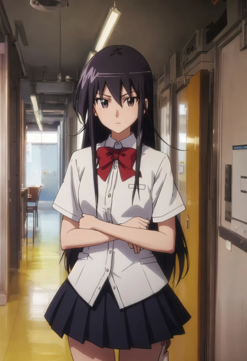 best quality, masterpiece, highres, solo, {amakusa_shino_seitokaiyakuindomo:0.90}, 1girl, parody, school_uniform, anime_coloring