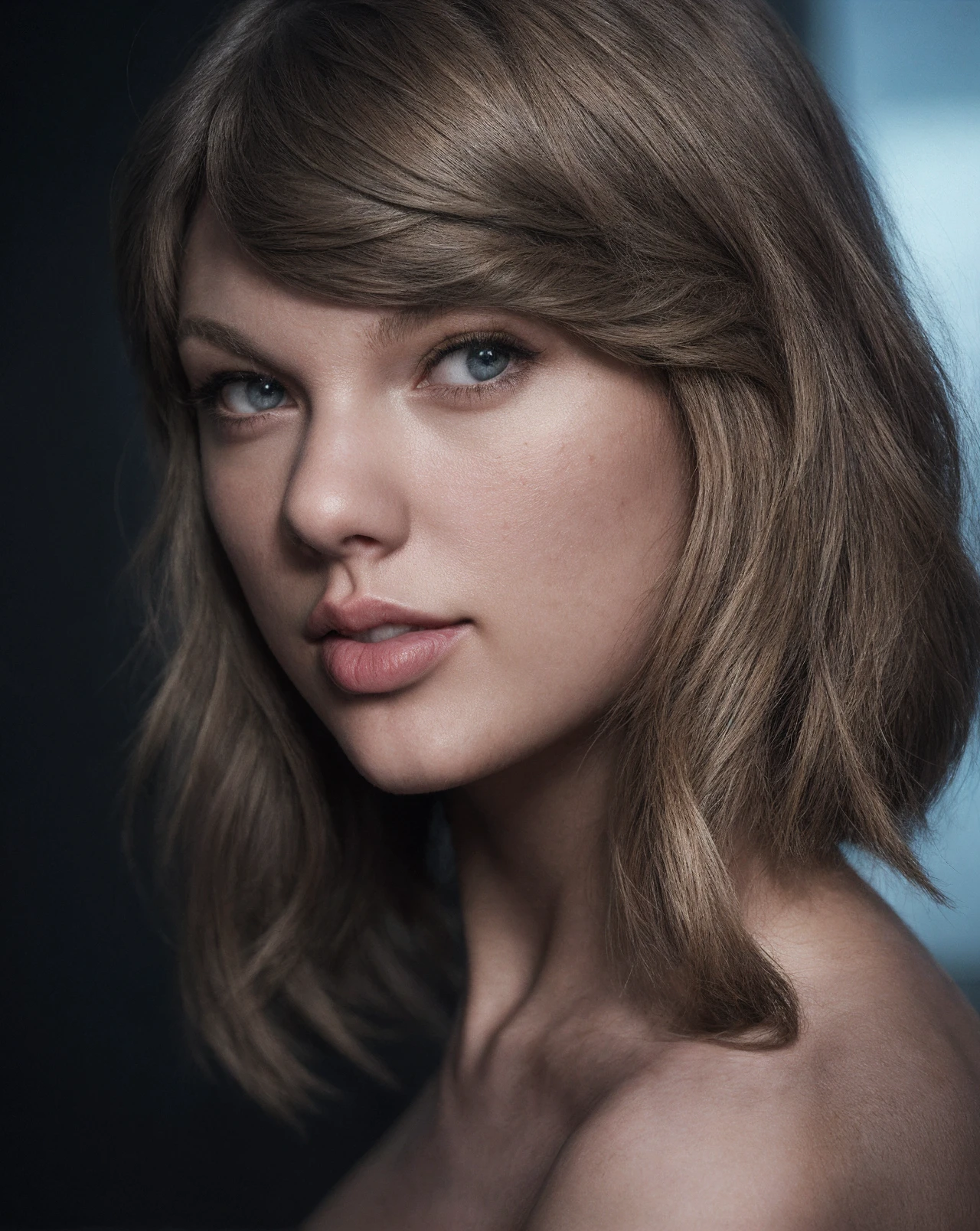 RAW photo, high quality photo portrait of sexy ((Taylor Swift)), cyberpunk background, high definition, high resolution, (detailed skin, skin blemish:1.2), (detailed skin texture), detailed mouth, detailed chin, detailed nose, dramatic lighting, cinematic lighting, high definition, high quality, Fujifilm XT3, studio photo, photoshoot, award winning photography, (by David LaChapelle:0.90), (by Annie Lebovitz:0.90), <lora:AddDetail:0.3>, <lora:DetailedEyes:0.3>, <lora:DSSB:0.4>, <lora:FilmG3:0.2>, <lora:LowRA:0.25>, <lora:Taylor Swift OS:0.3>