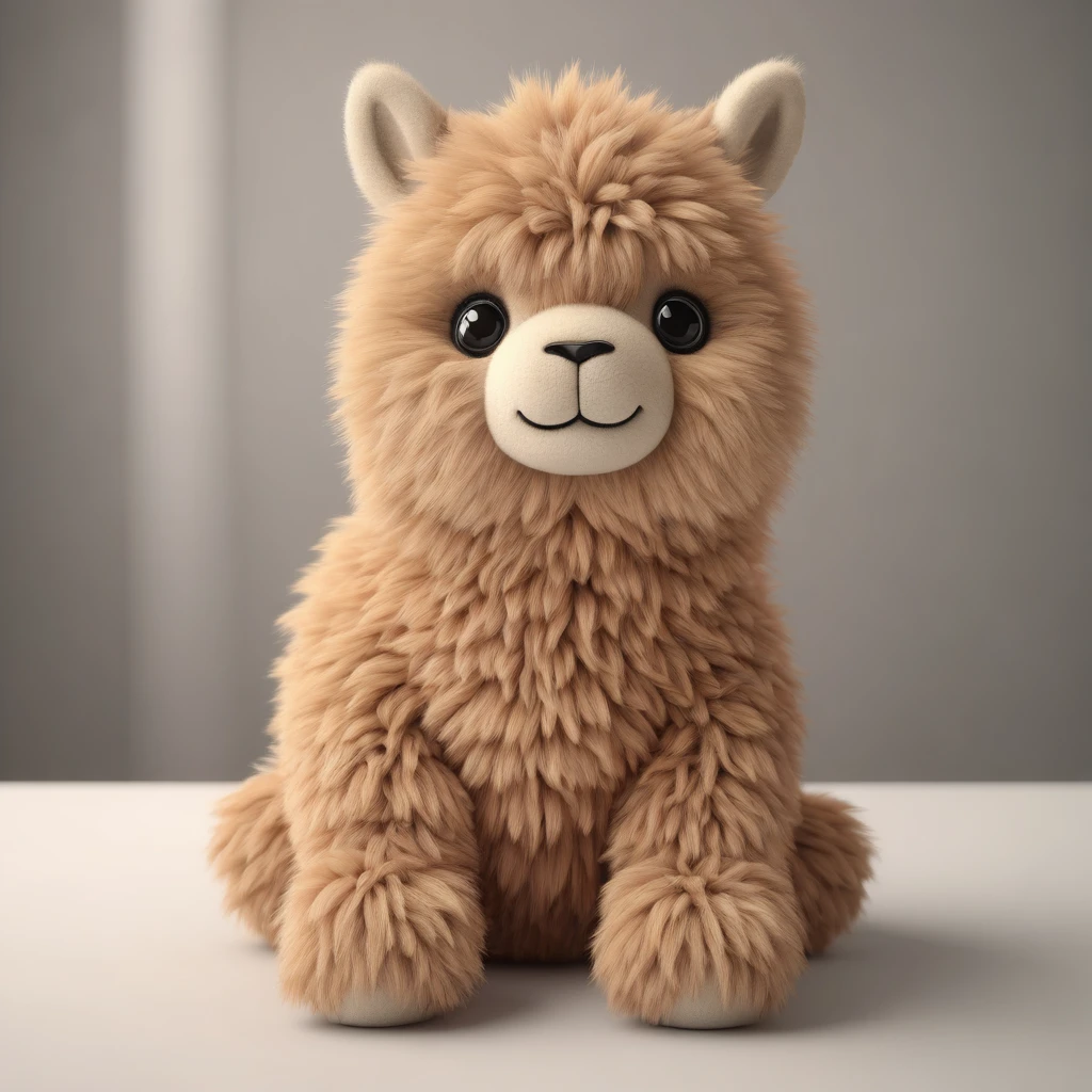 3D CG render of a fuzzy alpaca plushie.