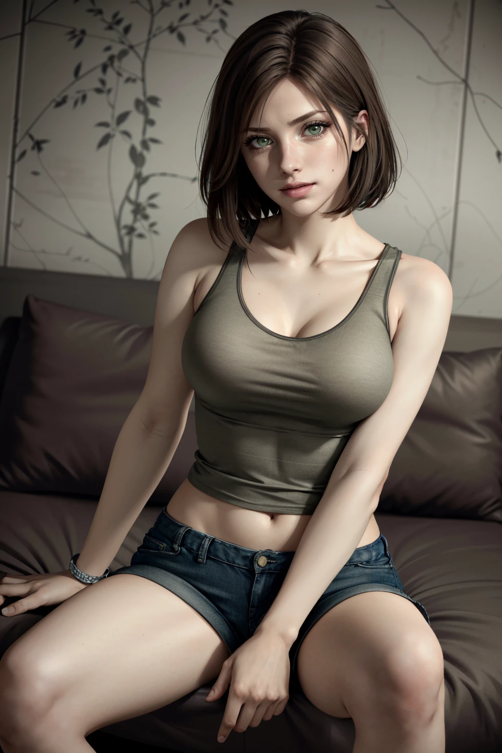 Emma Stone con camiseta mojada, se marcan los pezones, cara avergonzada