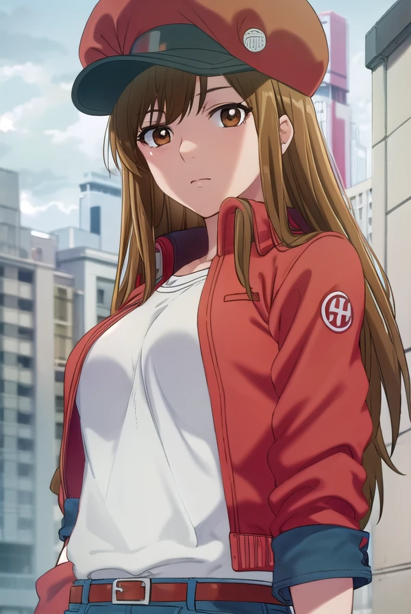 redbloodcellaa5100, <lora:red blood cell aa5100 s1-lora-nochekaiser:1>,
red blood cell aa5100, long hair, brown hair, (brown eyes:1.5),
BREAK shirt, gloves, hat, jacket, belt, pants, white gloves, black shirt, denim, red headwear, red jacket, jeans, cabbie hat,
BREAK outdoors,
BREAK looking at viewer, (cowboy shot:1.5),
BREAK <lyco:GoodHands-beta2:1>, (masterpiece:1.2), best quality, high resolution, unity 8k wallpaper, (illustration:0.8), (beautiful detailed eyes:1.6), extremely detailed face, perfect lighting, extremely detailed CG, (perfect hands, perfect anatomy),