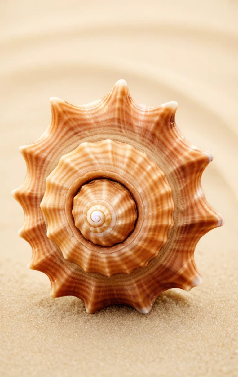 <lora:golden_ratio:1> golden_ratio_xl, a close up of a shell on a sandy beach with a blurry background, concentric circles, spiral, sculpture, gold, spiral, depth of field,
