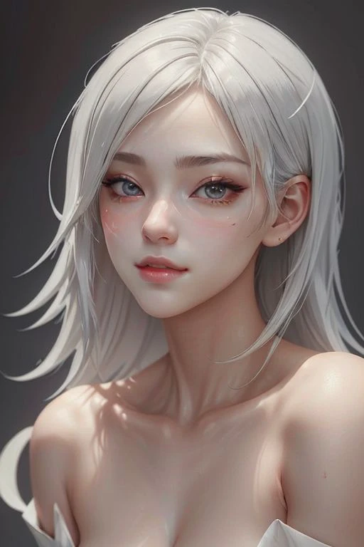nighttime, detailed snowy forest background, moody lighting, cute girl, (platinum hair), ((drill hair)), perfect face, smug smile, (red eyes), (naked), petite, slender, tiny breast, ((18 years old)), skindentation, extreme detail, attractive oval face, pink lips, pink , glossy skin, detailed hair, face focus, close-up chest,