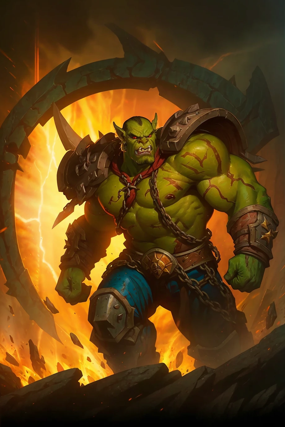 Portrait of an orc warrior wearing suit and tie,Blizzard Entertainment,detailed skin,skin blemishes,Warcraft,lighting should be warm and inviting,casting a soft glow and highlighting the rich colors of his flesh,background cinematic Hollywood movie style,light depth of field,vignette,highly detailed,high budget,bokeh,<lora:wangwei-R:0.5>,widescreen,moody,epic,film grain,grainy,Wang Wei,