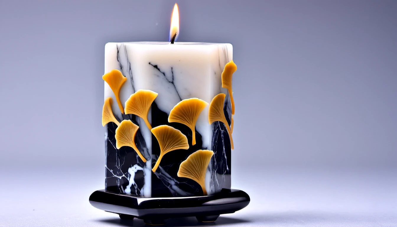 ObsidianMarble, Ginkgo, the Ginkgo is Wretched, it is dressed in Taishō Era made of marble, Candle light, 50mm, Primary Colors, under water, (by Edogawa Ranpo:1.3)