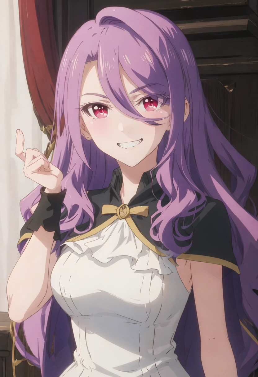 best quality, masterpiece, highres, solo, {emilia_lapisrelights:0.90}, evil_grin, evil_smile, grin, portrait, looking at viewer
