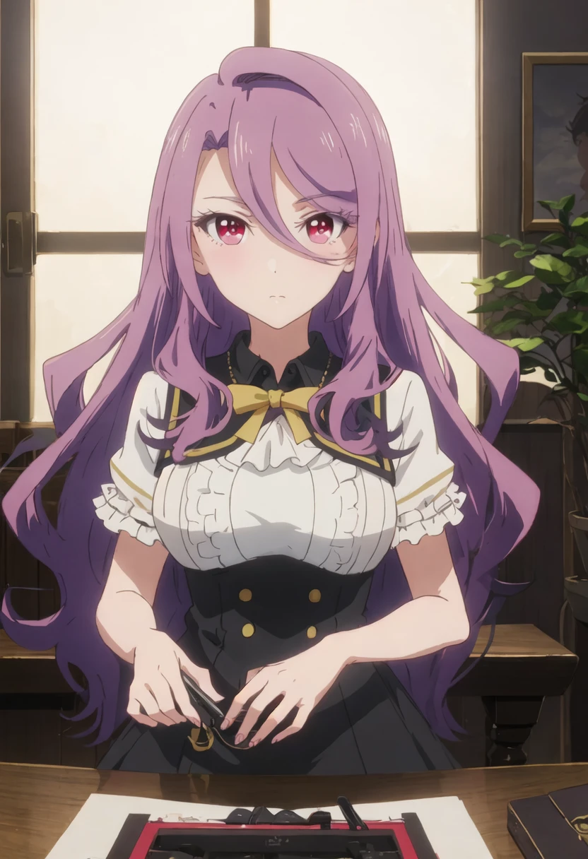 best quality, masterpiece, highres, solo, {emilia_lapisrelights:0.90}, 1girl, closed_mouth, portrait, anime_coloring, looking_at_viewer