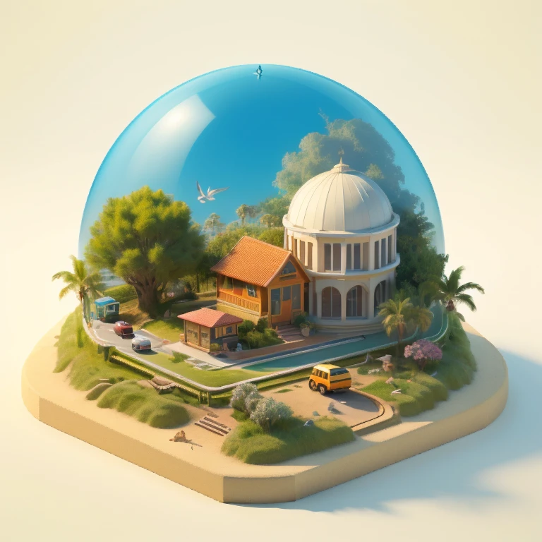 <lora:3D:1>,3d,base,palm tree, illustration, bus, dome, yellow, island, tent, tropic, truck, beach, surround, star, car, bird, white, building, house, school bus, sit, hut, art, decorate, image, camper, balloon, landscape, picture, miniature, tree, circus