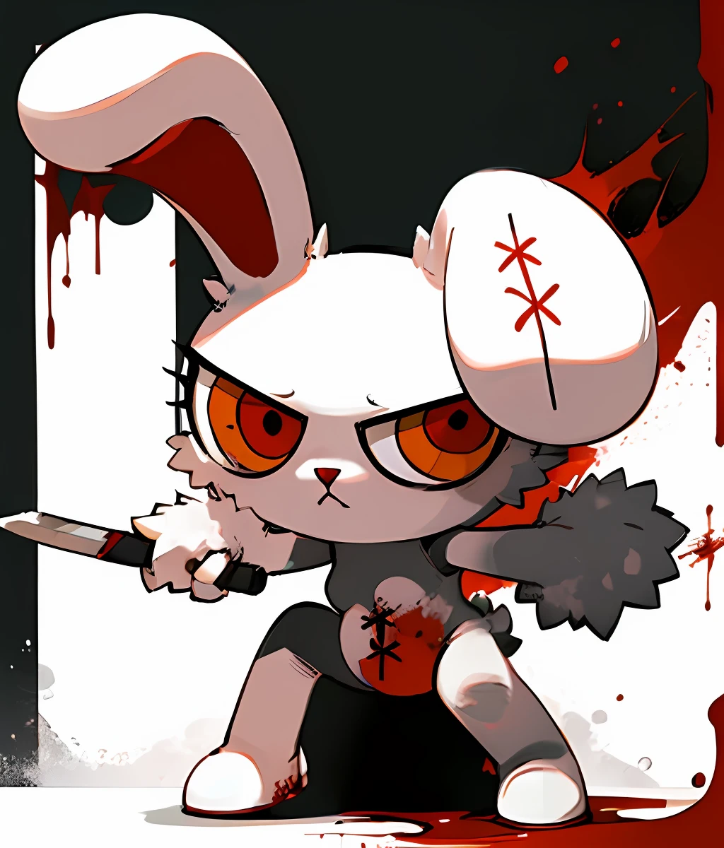 1girl,furry,bunny,single handed knife,blood stain,cartoonized,solo,battle,<lora:Role_Bloody_Bunny_v1.0:0.8>,Bloody Bunny,