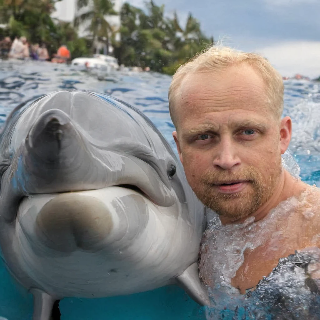 Piotr Adamczyk swimming on the dolphin