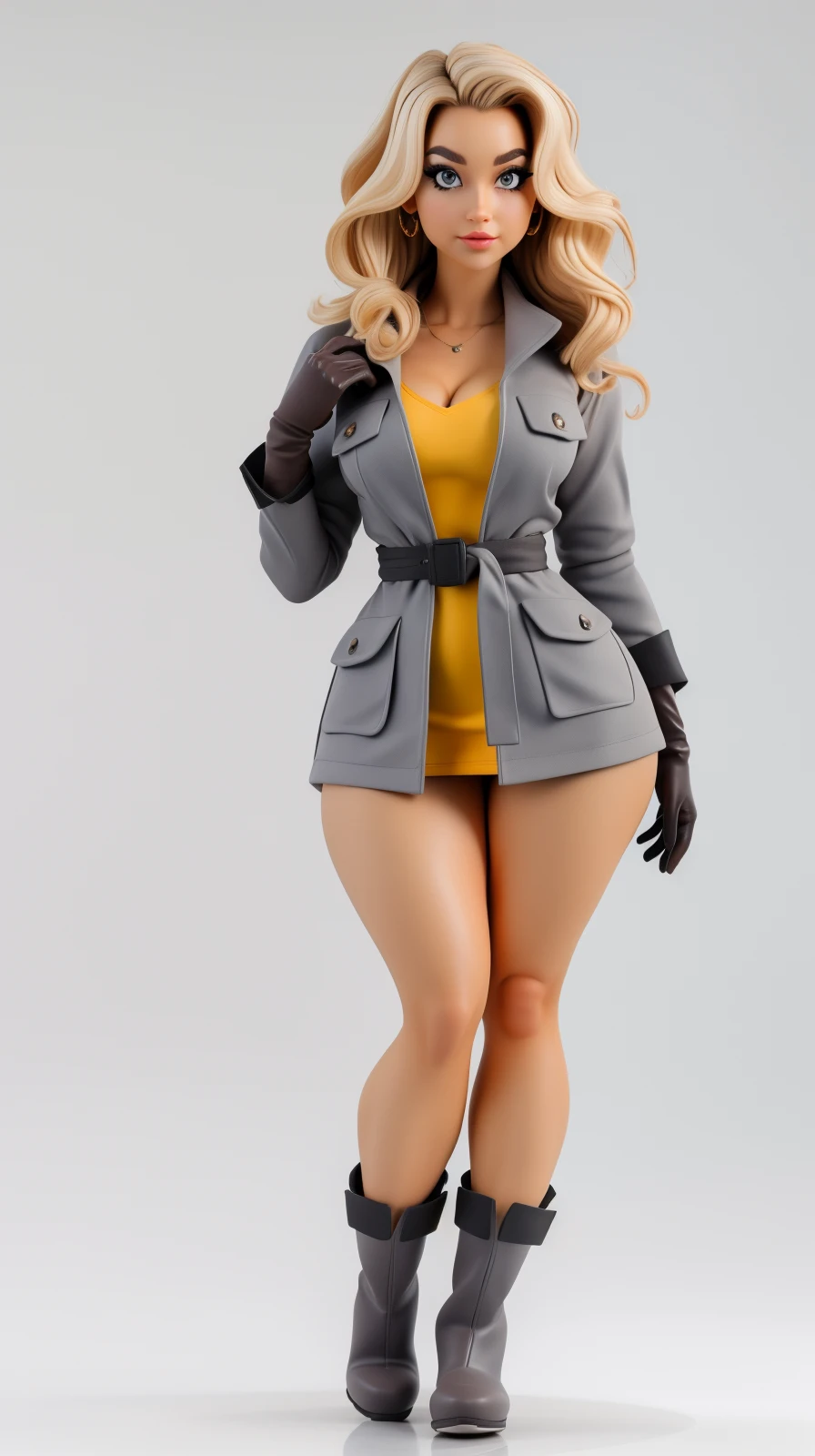 Skinny blonde girl, on denim shorts, white top and a black long coat whit, black converse sneakers, and white socks, long blonde hair, (detailed face) blue eyes, sexy skinny girl. Walking on office, detailed face, beautiful eyes, skinny sexy legs, sexy pose, sexy young skinny girl.