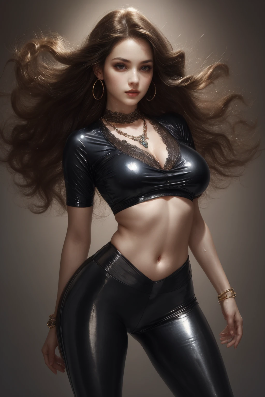 fantasy concept art of 1girl,best quality,masterpiece,supercute,detailed eyes and face,
(oiled skin, glossy skin:1.1),
AS-YoungV2,beautiful face,cute face,(sapphire:1.1) jewelry,smokey eyes,long eyelashes,pale skin,perfect skin,solo,(dramatic lighting:1.1),
fantasy style,
front view,
her clothes are decorated with many ornaments,
she wears many bangles with decorative ornaments on both arms and on both upper arms,
she wears a lot of decoration,
she wears big earrings,
she wears a necklace,
she wears several jewelry bracelets,
(very long hair:1.4),
the hair is blowing wildly around the body,
(very curly hair and the hair is blowing wildly around the body:1.2),
her mouth is open,
(she wears a ultra tight short shiny leggings:1.6),
(she wears a ultra tight open shiny top:1.6),
(very big round breasts:1.5),
very wet boobs,
big lacy boobs,
Oily breasts,
she wears a shiny suspender belt,
she wears a shiny slip,
you can see the cameltoe,
she wears a thin and very tight transparent shiny very wet blouse,
the blouse is open and her breast is visible,
she wears a ornate very shiny belt,
she wears ornate shiny stockings,
she wears a shiny suspender belt under her skirt,
she wears high heels,
much water runs over her breasts,
<lora:hairdetailer:1>,(irish Girl:1.2),
<lora:ReaLora:0.6>,
(pureerosface_v1:0.8),