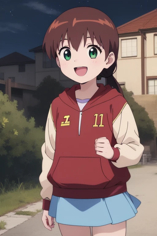 <lora:Miyanoshita_Satsuki:0.8>MiyanoshitaSatsuki, 1girl, solo, green eyes, brown hair, long hair, smile, hood, hoodie, open mouth, skirt, long hair, evening, outdoor,
masterpiece, high quality, very_high_resolution, large_filesize, full color, 2000s \(style\), anime, anime_screencap, animated gif, mp4 ,video, animated,