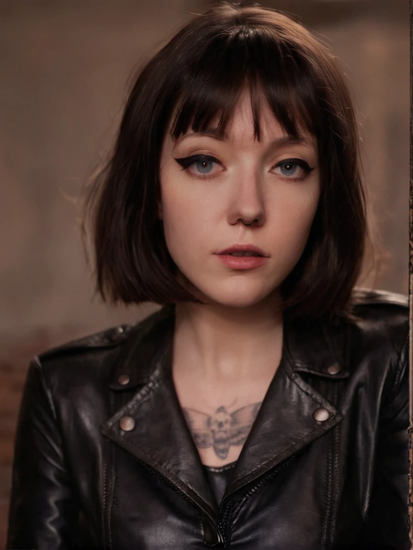 a beautiful picture of 3lles, detailed skin texture,masterpiece, face focus, photorealistic, woman, 4k, HDR, backlighting, light, RAW color photo,(fully in frame:1.1), (blush:0.5), (goosebumps:0.5), <lora:3lles:1> wearing a leather jacket