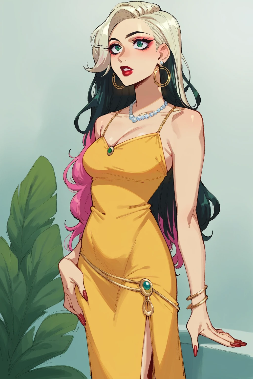 absurdres,high quality,score_9, score_8_up, score_7_up, score_6_up, score_5_up, score_4_up, BREAK source_anime,bottomless,1girl,rating_explicit
edgAUG, long hair, jewelry, multicolored hair, earrings, makeup, lipstick, big eyes,dress
<lora:edgAUGPony:0.75>
