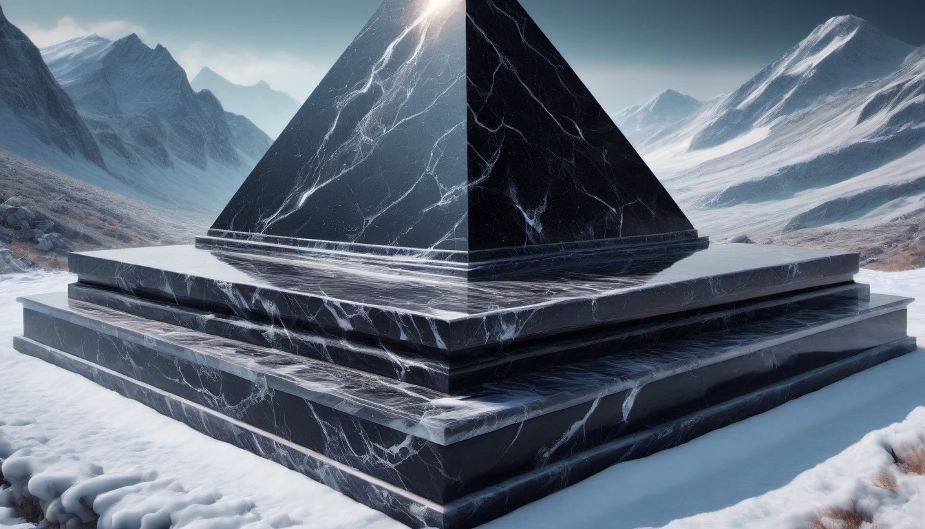 ObsidianMarble, Digital art, Rule of Thirds, Radio galaxy, Depressing, sleek, in Enchanted made of marble, Winter, intricate details, Crowcore, Highres