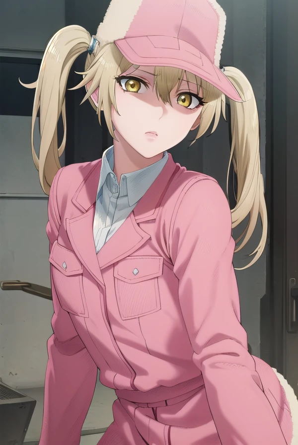 eosinophil, <lora:eosinophil s1-lora-nochekaiser:1>,
eosinophil, blonde hair, twintails, (yellow eyes:1.3),
BREAK shirt, gloves, hat, jacket, white shirt, boots, pants, fur trim, brown footwear, baseball cap, brown gloves, cross-laced footwear, pocket, lace-up boots, pink headwear, breast pocket, pink jacket, fur hat, ushanka, pink pants,
BREAK outdoors,
BREAK looking at viewer, (cowboy shot:1.5),
BREAK <lyco:GoodHands-beta2:1>, (masterpiece:1.2), best quality, high resolution, unity 8k wallpaper, (illustration:0.8), (beautiful detailed eyes:1.6), extremely detailed face, perfect lighting, extremely detailed CG, (perfect hands, perfect anatomy),