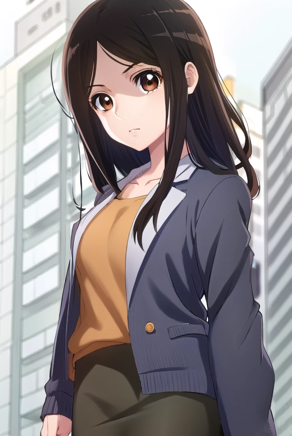 mastcell, <lora:mast cell s1-lora-nochekaiser:1>,
mast cell, long hair, black hair, (brown eyes:1.5),
BREAK skirt, shirt, pantyhose, black pantyhose, pencil skirt, yellow shirt, labcoat,
BREAK outdoors,
BREAK looking at viewer, (cowboy shot:1.5),
BREAK <lyco:GoodHands-beta2:1>, (masterpiece:1.2), best quality, high resolution, unity 8k wallpaper, (illustration:0.8), (beautiful detailed eyes:1.6), extremely detailed face, perfect lighting, extremely detailed CG, (perfect hands, perfect anatomy),