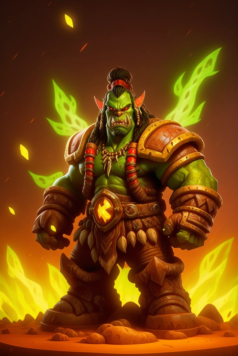 Portrait of an orc warrior wearing suit and tie,Blizzard Entertainment,detailed skin,skin blemishes,Warcraft,lighting should be warm and inviting,casting a soft glow and highlighting the rich colors of his flesh,background cinematic Hollywood movie style,light depth of field,vignette,highly detailed,high budget,bokeh,widescreen,moody,epic,film grain,grainy,<lora:wangwei-XL:0.65>,Wang Wei,