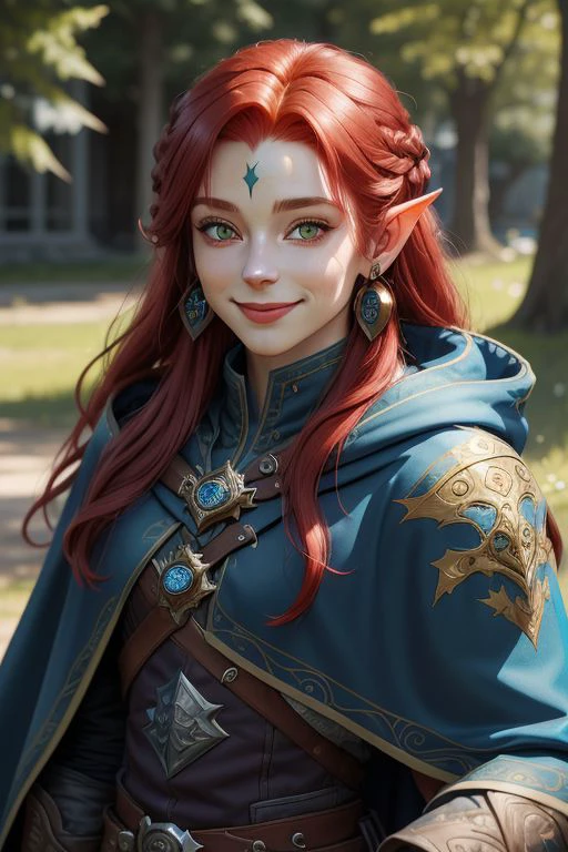 1girl, female, solo, portrait, face closeup,
red hair, long hair, eye contact, smile,
looking at viewer, outdoors, blurred background,
beautiful, regal, clothing, blue cloak, gold inlay, earrings,
BREAK
score_9, score_8_up, score_7_up, score_6_up, source_cartoon, rating_explicit,
<lora:incase_style_v4:1>
orc rogue