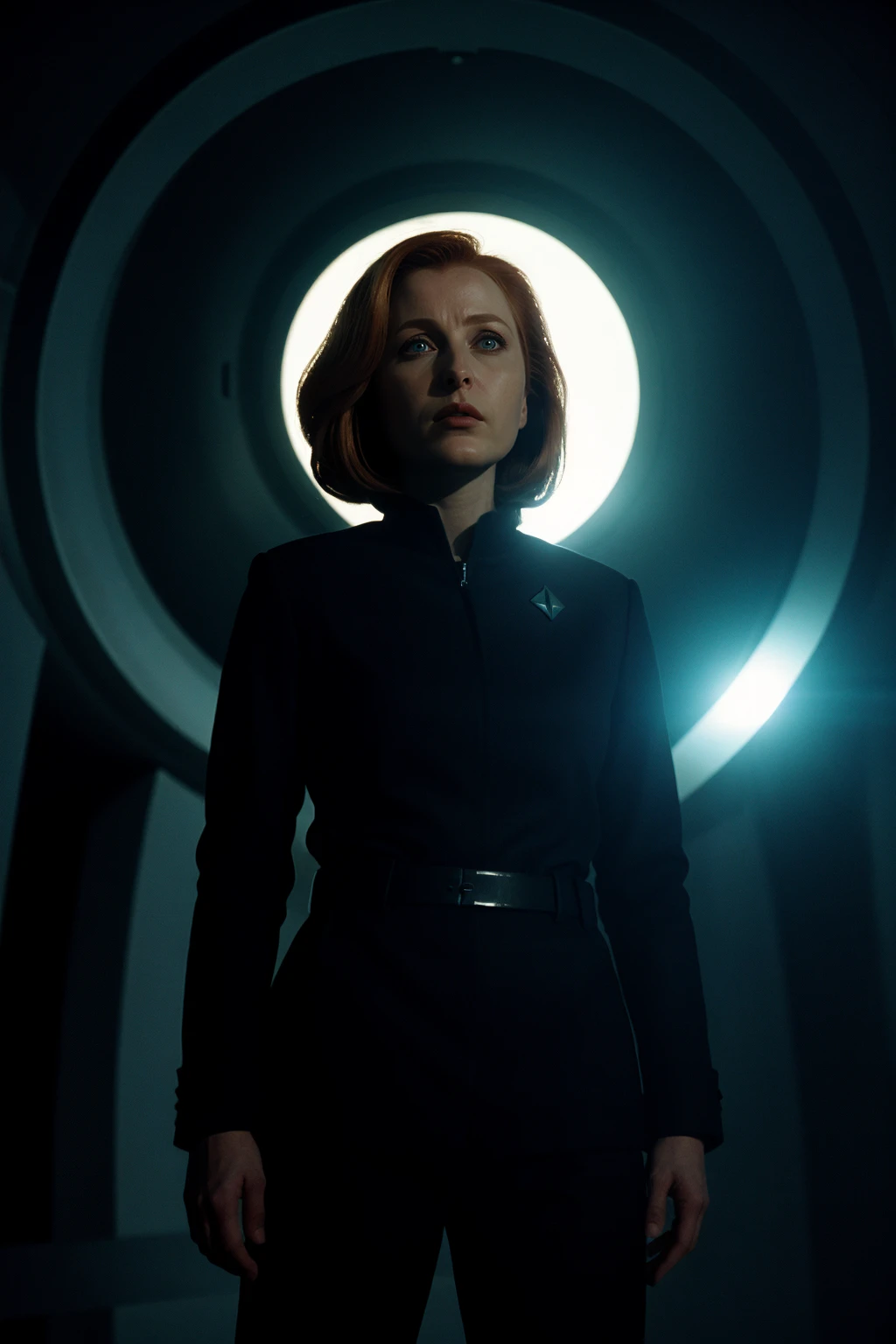 woman standing in a strong and blinding light in an alien spaceship,dramatic light, cinematic,
<lora:DanaScullySD_v2:0.8> agentscully