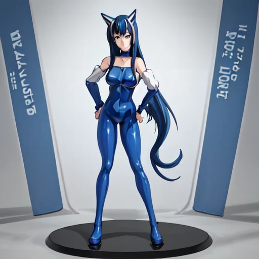 <lora:Aisha:1>Aisha, 1girl, solo, long hair,blue hair,bare shoulders,detached sleeves,choker, streaked hair,blue bodysuit,full body, hands on hip, standing