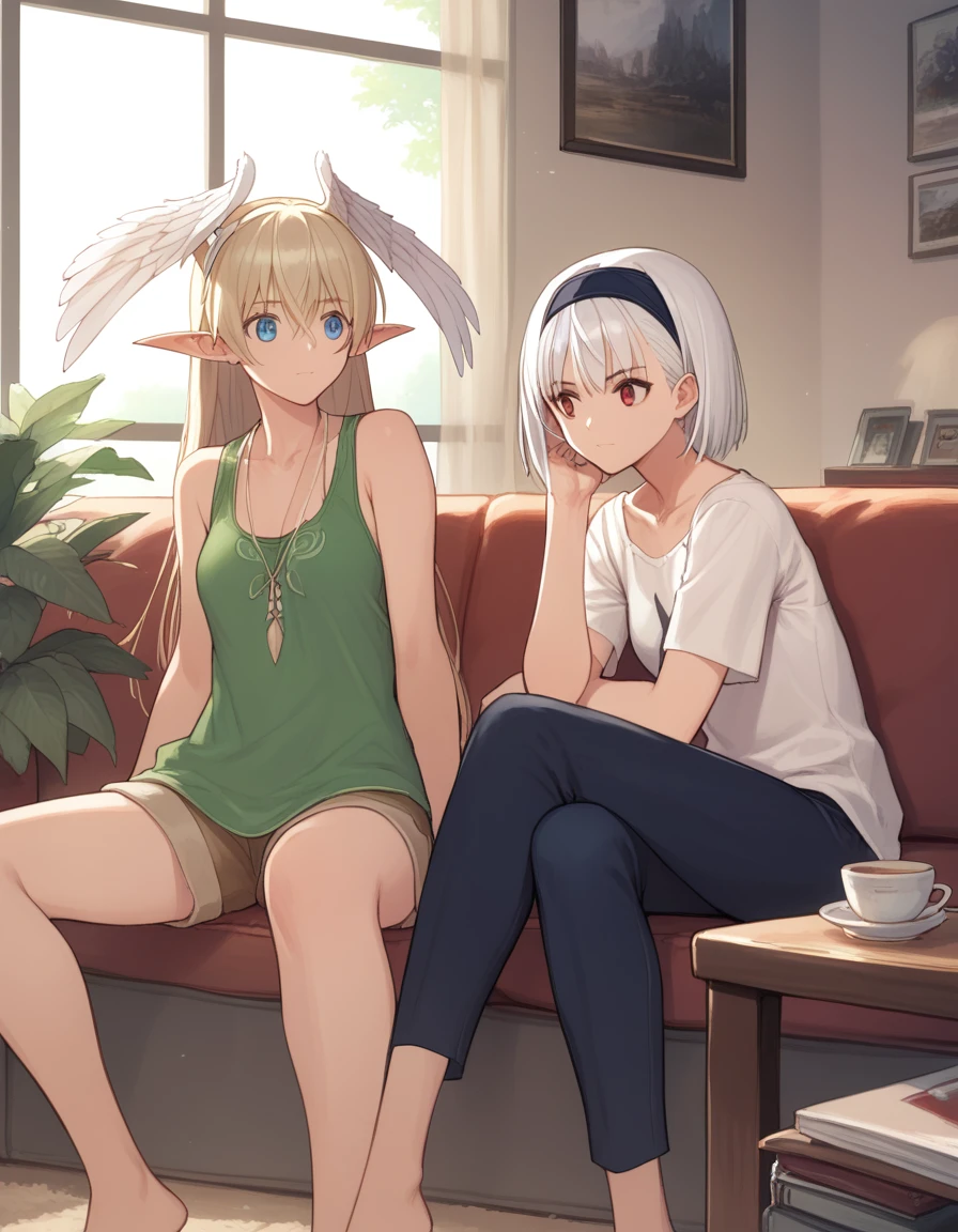 score_9, score_8, score_7, source_anime,
<lora:shining-ponyxl-000043:0.5>
2girls, living room, relaxed, casual
BREAK
elwng, elf, head wings, pointy ears,
BREAK
stbn, red eyes, short hair, white hair, hairband