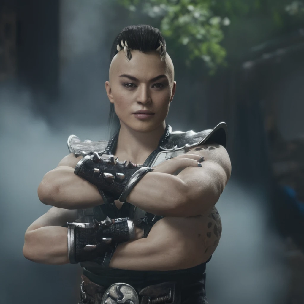 cinematic film still of <lora:Shokan Style:0.8> shokan style
sonya blade posing in mortal kimbat style
<lora:Mortal Kombat style:1>, shallow depth of field, vignette, highly detailed, high budget, bokeh, cinemascope, moody, epic, gorgeous, film grain, grainy