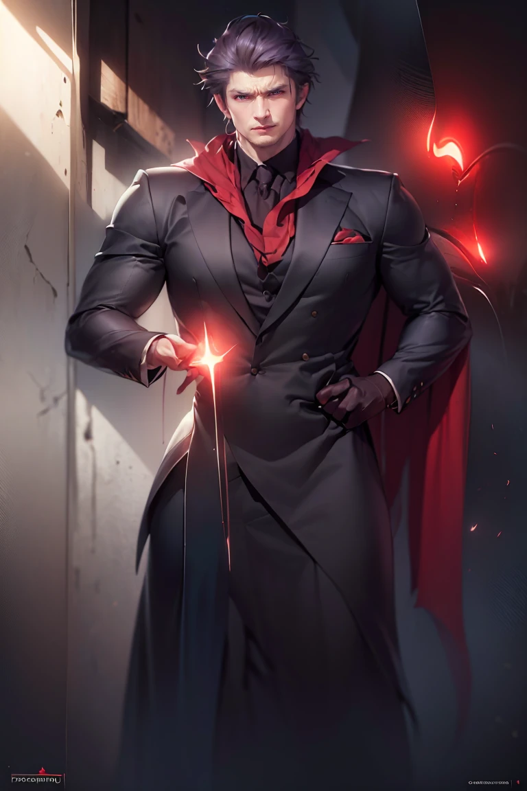 fantasy art, (ultimate quality, masterpiece, highres:1.0), (photorealistic, realistic:1.9), soft lighting, demonic energy, dark, mysterious ambience,
1boy, edwinblack_taimanin, red eyes, angry, grinning, smile, business suit, black coat, red tie, cape, casting spell, vampire, <lora:EdwinBlack_taimanin_real-000010:1>