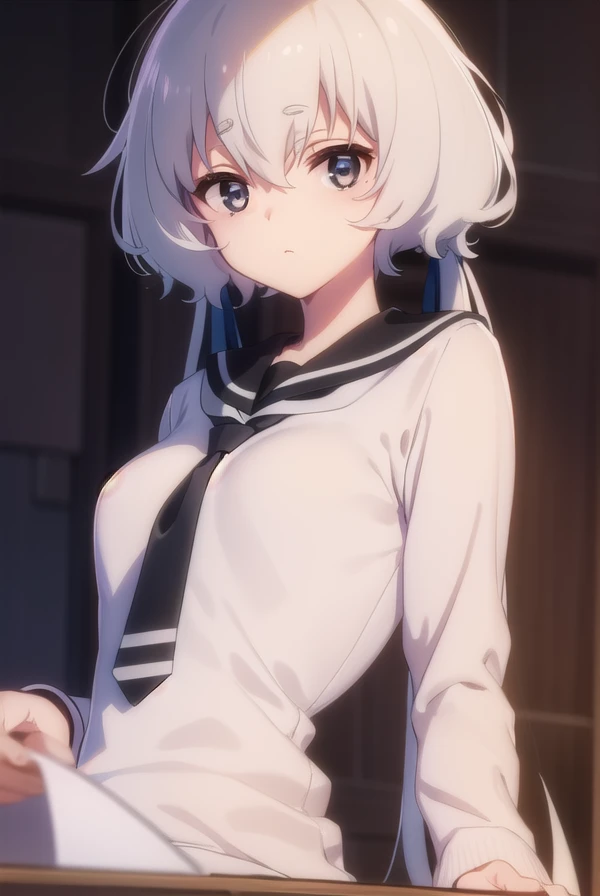 junkokonno, <lora:junko konno s2-lora-nochekaiser:1>,
junko konno, low twintails, (black eyes:1.5), twintails, white hair,
BREAK sailor dress, serafuku, skirt, school uniform, white necktie, necktie, long sleeves,
BREAK looking at viewer, full body,
BREAK indoors, classroom,
BREAK <lyco:GoodHands-beta2:1>, (masterpiece:1.2), best quality, high resolution, unity 8k wallpaper, (illustration:0.8), (beautiful detailed eyes:1.6), extremely detailed face, perfect lighting, extremely detailed CG, (perfect hands, perfect anatomy),