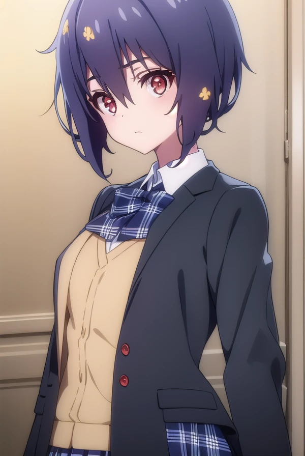 aimizuno, <lora:ai mizuno s2-lora-nochekaiser:1>,
ai mizuno, black hair, hair between eyes, (red eyes:1.5), short hair,
BREAK black jacket, black legwear, black neckwear, black skirt, blazer, brown footwear, collared shirt, flower, hair flower, hair ornament, jacket, loafers, long sleeves, miniskirt, open clothes, open jacket, plaid, plaid neckwear, plaid skirt, pleated skirt, school uniform, shirt, shoes, skirt, sweater, white shirt, wing collar, yellow flower, yellow sweater
BREAK indoors, classroom,
BREAK looking at viewer, (cowboy shot:1.5),
BREAK <lyco:GoodHands-beta2:1>, (masterpiece:1.2), best quality, high resolution, unity 8k wallpaper, (illustration:0.8), (beautiful detailed eyes:1.6), extremely detailed face, perfect lighting, extremely detailed CG, (perfect hands, perfect anatomy),