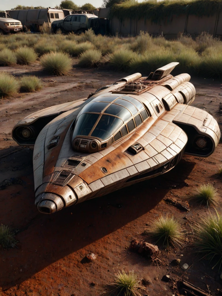 cinematic realism film scene still of a ufomaker (spaceship|ufo:1.1) simple background, 1boy, scenery, debris, grass, dust style, dirty, ufomaker military, space, lights style <lora:UFOMaker_XL-000010:1> . 35mm f1.8 Macro, chiaroscuro, shallow depth of field, vignette, Mise-en-scene, detailed, cinemascope, moody, epic, grit, (rust:0.65), cracks, cracked surface, subtle messy, dust, weary, edges rusty dusty, surface scratches, peeled sun bleeched paint, smudges, crumbles, rugged, used