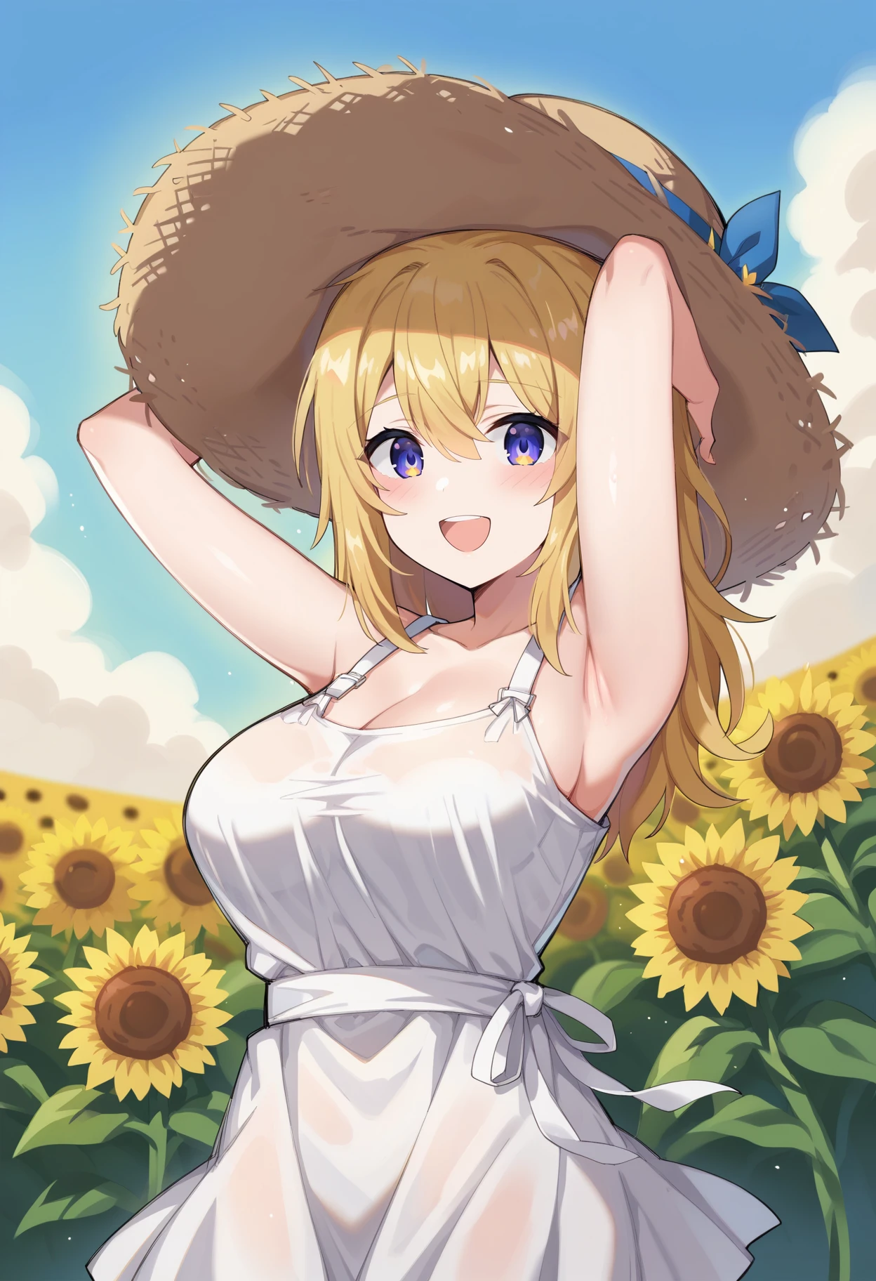 Summer sky、sunflower、Straw hat、Big smile、Oxytocin、One Piece Appears、Open your mouth wide、Wink、Bright, Energetic and aggressive、